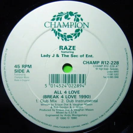 Capa de Raze — All 4 Love (Break 4 Love 1990) / Raze Megamix