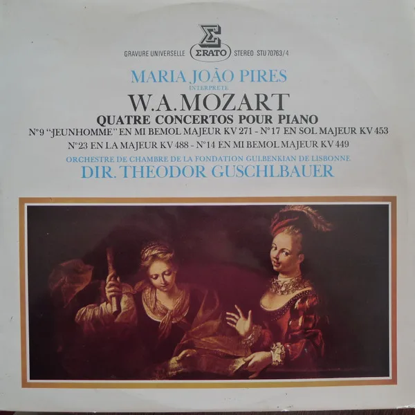Capa de Maria João Pires* interprete W.A. Mozart*, Orchestre De Chambre De La Fondation Gulbenkian De Lisbonne* , Dir. Theodor Guschlbauer — Quatre Concertos Pour Piano