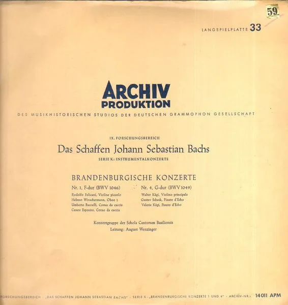 Capa de Johann Sebastian Bach, Schola Cantorum Basiliensis, August Wenzinger — IX. Forschungsbereich "Das Schaffen Johann Sebastian Bachs" · Serie K · "Brandenburgische Konzerte Nr. 1 Und 4"
